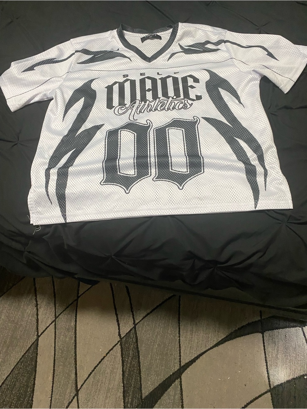 White & Black Mesh Athletic Jersey — Graphic Tee